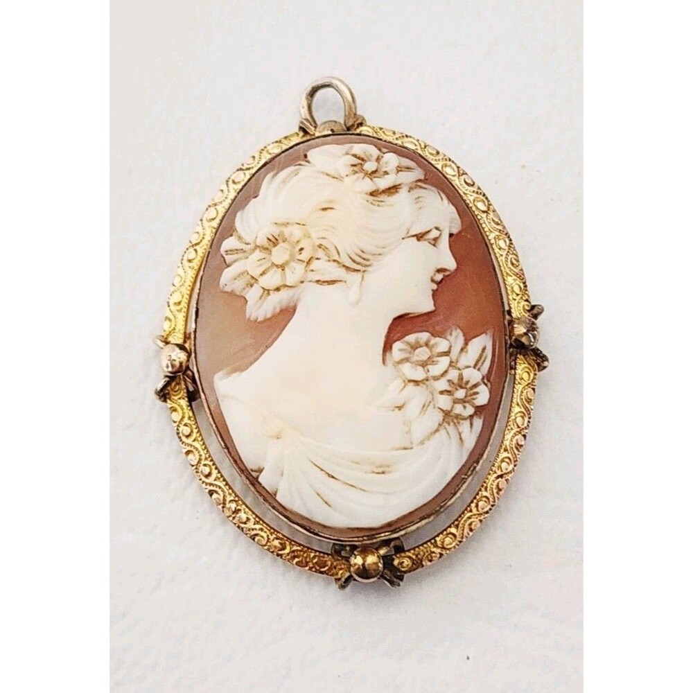 Van Dell 12K GF HAND CARVED SHELL CAMEO LADY LOCKET PENDANT With PICTURE